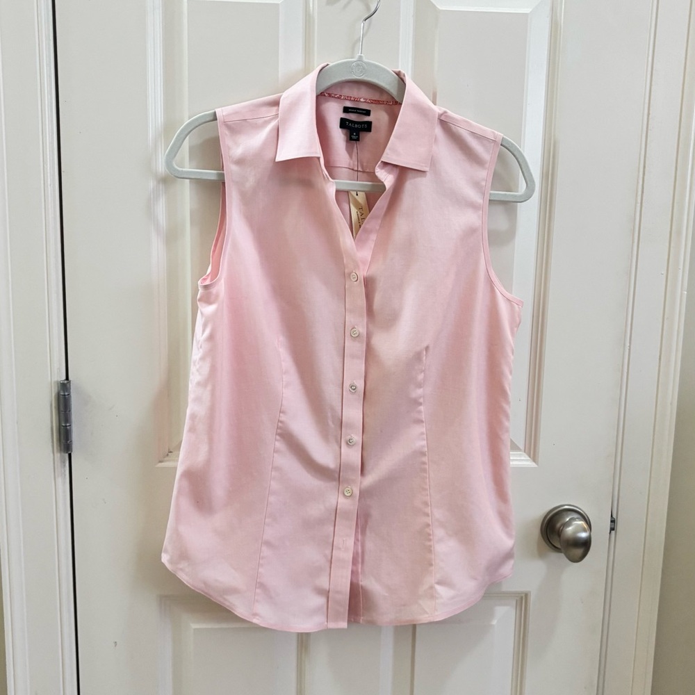 Talbots Light Pink Sleeveless Button-Down Shirt Size-8